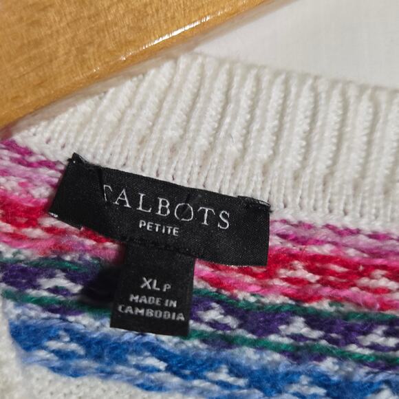Talbots Wave Jacquard Crewneck Sweater Multicolor XL Petite Kidcore Preppy - Picture 4 of 8